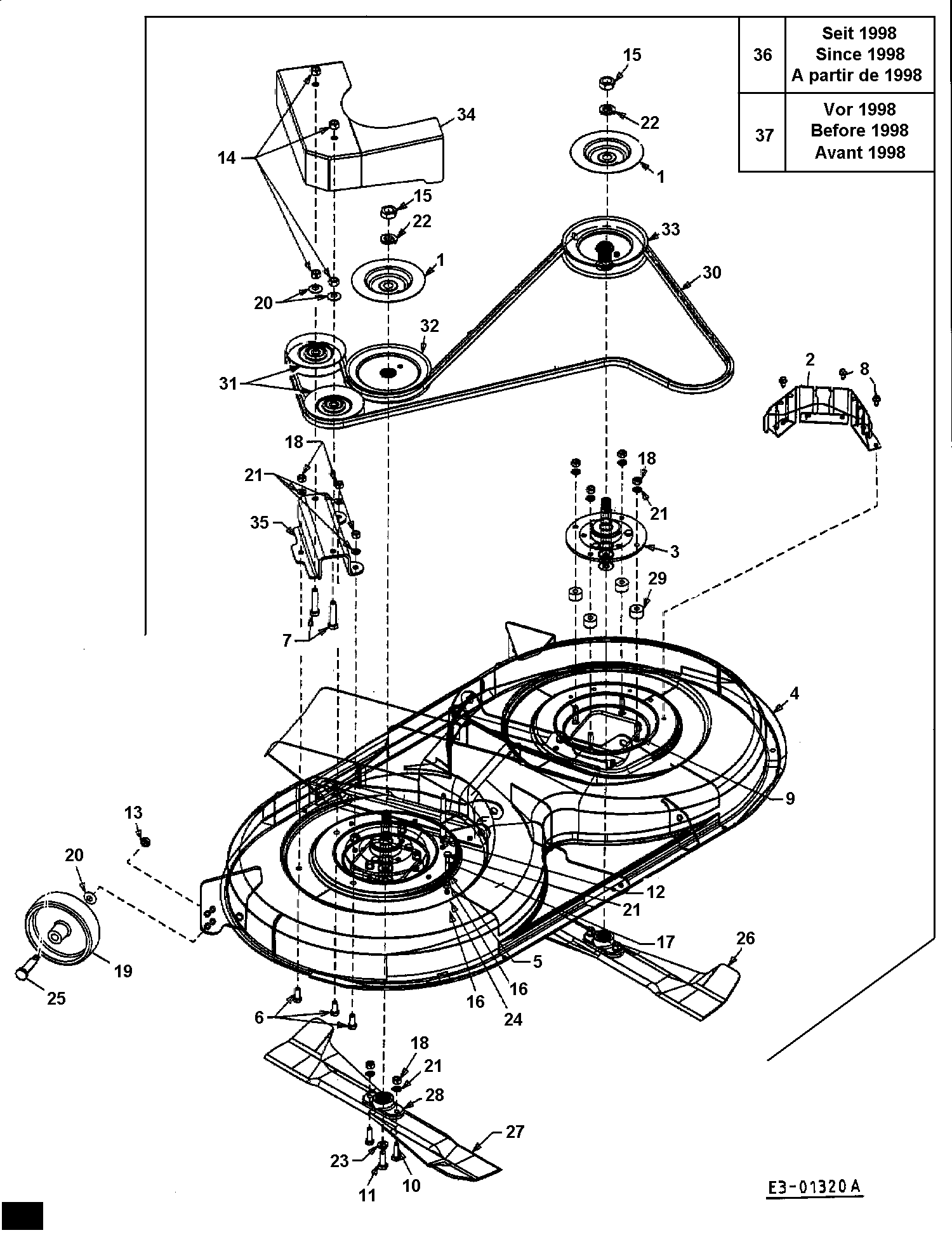 40"/102cm ab 1998 Keilriemen für MTD Rasentraktor 754-0470 Mähwerk N